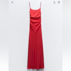 Full length ruched red maxi dress (Zara)